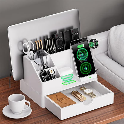 Sleek White PU Leather Charging Station