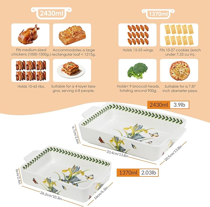 ACMLIFE Ceramic Casserole Dish Set, Ceramic Baking Dish