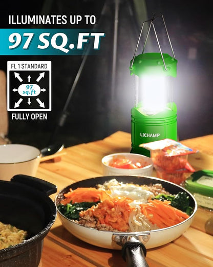 Lichamp 4 Pack LED Camping Lanterns, Battery Powered Camping Lights LED Collapsible Flashlight Portable Emergency Supplies Kit, A4DG