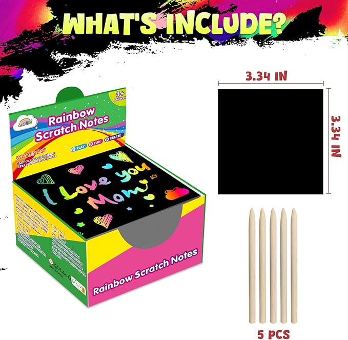 ZMLM 165 Rainbow Scratch Paper Art Crafts Mini Notes Kids Gifts 4 5 6 7 8 9 10 Years Old Girls Boys Students Teens Classroom Prizes School Supplies Birthday Party Travel Toy Activity