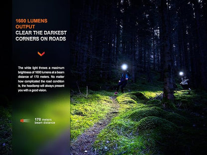 Fenix HM65R-T V2.0 Running Headlamp, 1600 Lumen White Light and Warm White Dual Beams, USB-C Rechargeable, Lightweight Long Runtime for Trail Running, with Organizer (Black)