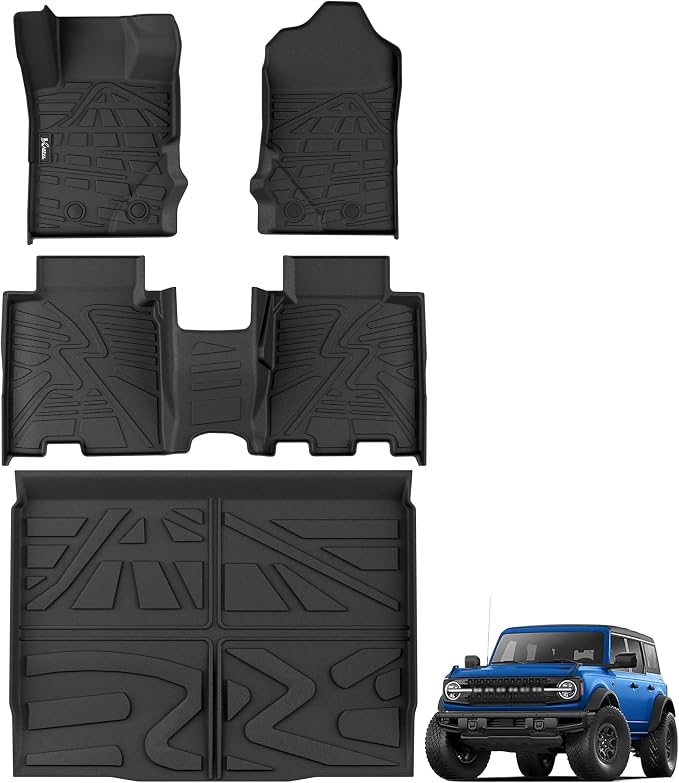 KARPAL Floor Mats for 2021-2026 Ford Bronco 4 Door (Not for Sport), Custom Fit TPE All Weather Ford Bronco Accessories 1st&2nd Row Floor Liner & Cargo Liner & Backrest Mat