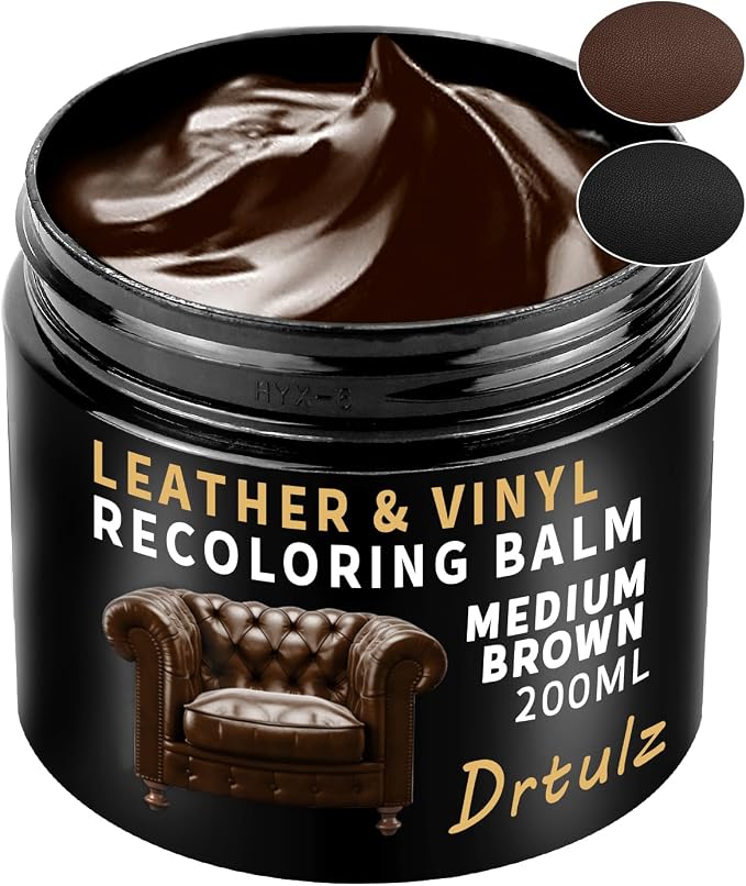 Leather Recoloring Balm, Leather Color Restorer Conditioner, Leather Restorer for Couches Paint, Leather Scratch Remover, Scratch Leather Faded Repair Kits for Vinyl Furniture (Medium Brown, 200ML)