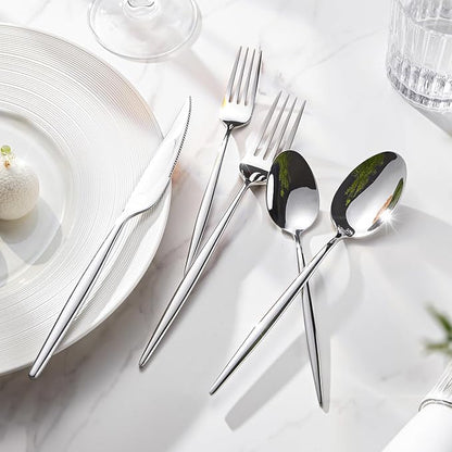 KINGSTONE Silverware Set, 30-Piece Flatware Set Cutlery Set Premium 18/10 Stainless Steel, Tableware Include Forks Knives Spoons for Home Kitchen Restaurant Wedding, Dishwasher Safe