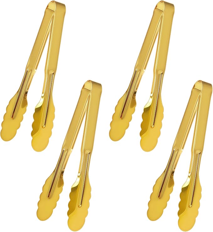 4 Pack Stainless Steel Serving Tongs, 9 Inch Gold Salad Tongs Serving Utensils
