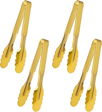 4 Pack Stainless Steel Serving Tongs, 9 Inch Gold Salad Tongs Serving Utensils