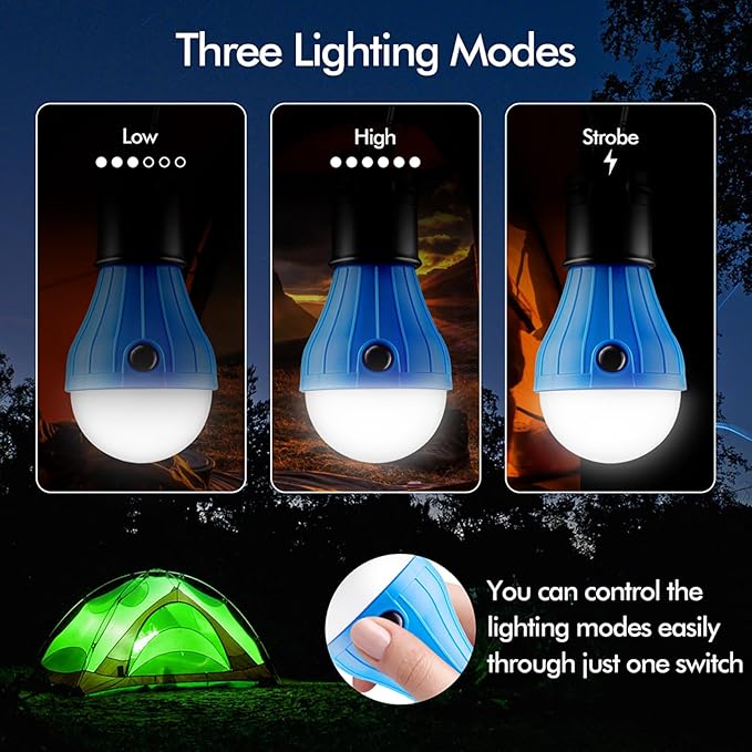 Tent Lamp Portable LED Tent Lights Blue 5 Packs Hook Hurricane Emergency Lights LED Camping Lights Bulb Camping Tent Lanterns Camping Equipment for Camping Hiking Backpacking Fishing Outage