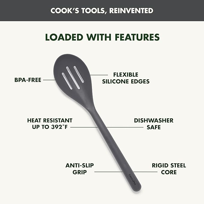 GreenPan Silicone Slotted Spoon, Cooking Kitchen Utensil, Mixing Stirring