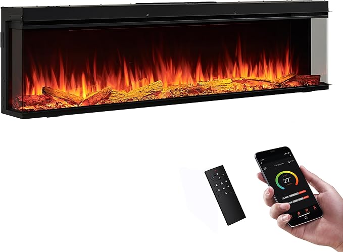 LegendFlame 71" W Smart Build in Electric Fireplace Insert, 1-2-3 Sided View