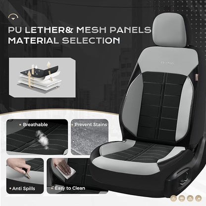 Coverado Leather Seat Covers Car Seat Cover Full Set Automotive 5 Seats Waterproof Car Seat Protectors Universal Fit for Most Cars SUV Trucks, Gray&Black