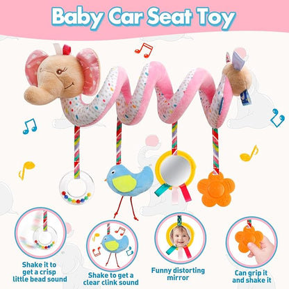 Baby Car Seat Toys Activity Stroller Toy for Boys Girls 0 3 6 9 10 12 Months, Spiral Hanging Plush Toys, Baby Shower Thank You Gifts