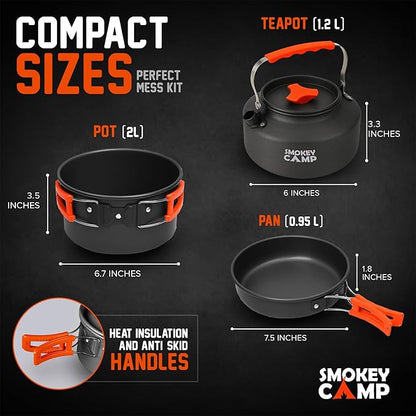 Camping Cookware Mess Kit Set with Stove - Backpacking Camping Pots and Pans Set, All in One Non-Stick Camping Cooking Set, Portable Stove, Hiking, Picnic, Outdoor & Camping Cookware Set