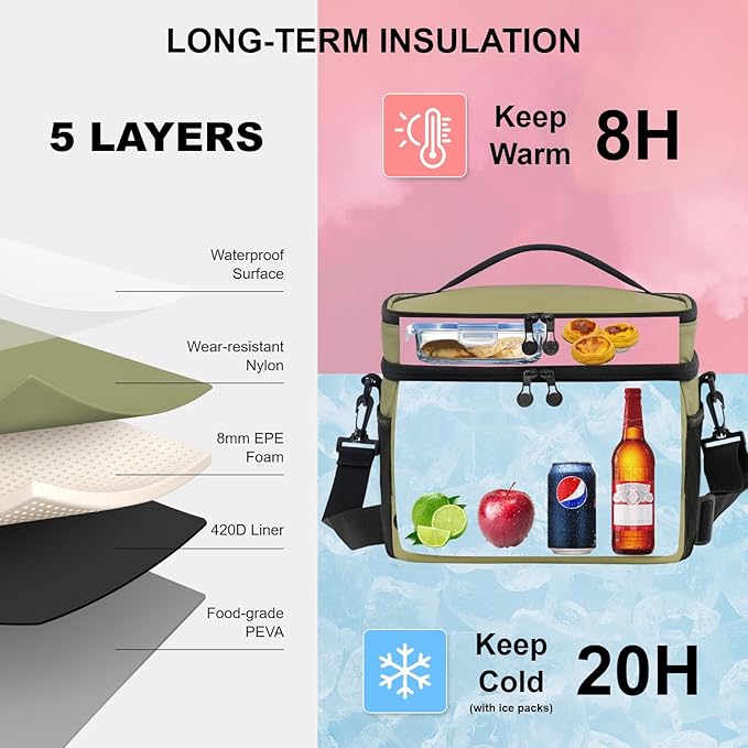 EVERFUN Small Cooler Lunch Box Mini Leak-Proof Soft Double Deck 24 Can Personal Insulated Collapsible Portable Waterproof Lunch Bag Ice Chest for Men Women Work Travel Car Picnic Beach