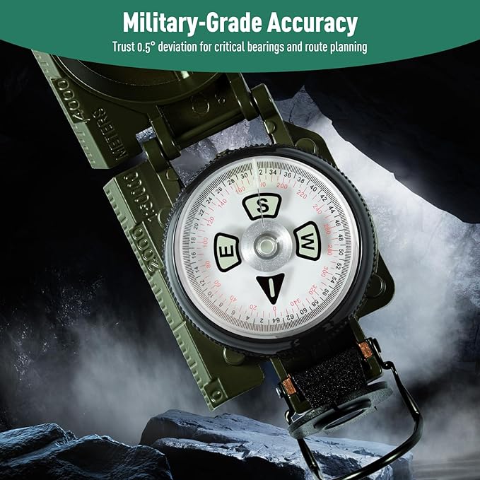 Eyeskey Multifunctional Military Sighting Navigation Compass Impact Resistant & Waterproof Compass for Hiking, Camping