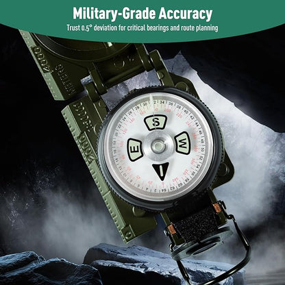 Eyeskey Multifunctional Military Sighting Navigation Compass Impact Resistant & Waterproof Compass for Hiking, Camping