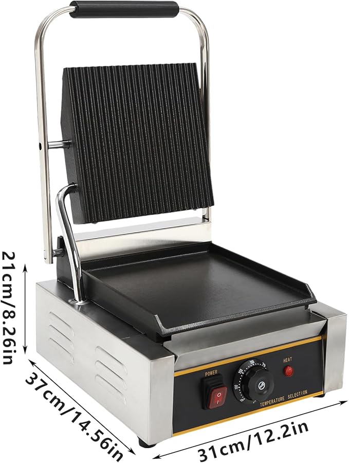 Commercial Electric Sandwich Panini Press Grill, 110V 1800W Up Grooved and Down