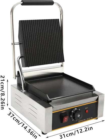 Commercial Electric Sandwich Panini Press Grill, 110V 1800W Up Grooved and Down