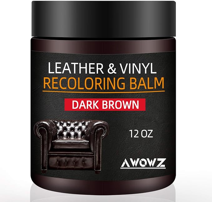 Leather Recoloring Balm - Scratch Repair & Color Restore Kit for Faded Leather, Leather Couch & Car Seats - 12OZ Leather Restorer Balm for Furniture, Auto Interior, Vinyl, Accessories (Dark Brown)