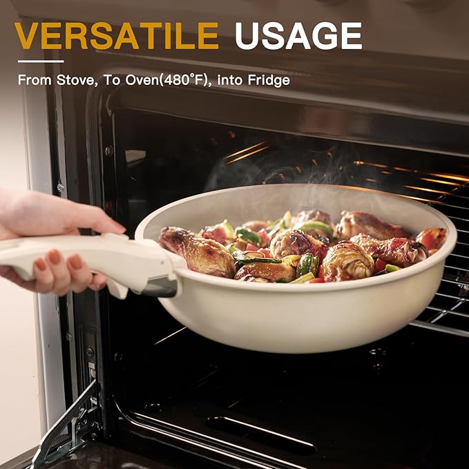 Astercook 21 Pcs Pots and Pans Set Non Stick, Ceramic Cookware Set Detachable