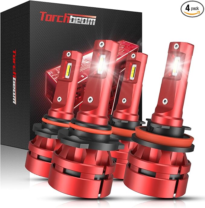 Torchbeam T2 2025 9005 H11 Bulbs Combo,90,000LM 6000K Cool White 9005/HB3 H11/h8/h9 1:1 Design Fog Light 60000HRS Lifespan Plug and Play for ATVS, Pack of 4