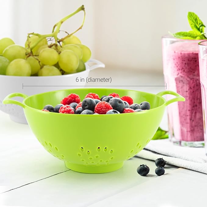 Meadow Lane 6-inch Small Colander, Dishwasher Safe, Double Handles, Compact