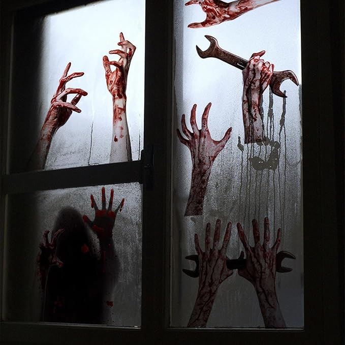 2 Sheets Halloween Window Clings for Glass Window Stickers Double-Side Ghost Window Decals Bloody Arm Ghost Shadow Designs DIY Decoration for Halloween Party Home Office Shop Glass Decor Supplies