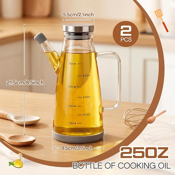 Zhehao 2 Pcs Glass Oil Bottle 25oz/750ml Cooking Oil Dispenser