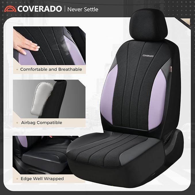 Coverado Car Seat Covers 2-Pack, Seat Covers, Waterproof Leather Car Protectors Front Seats, Luxury Universal Fit Seat Covers for SUV, Truck, Sedan and Most Vehicles