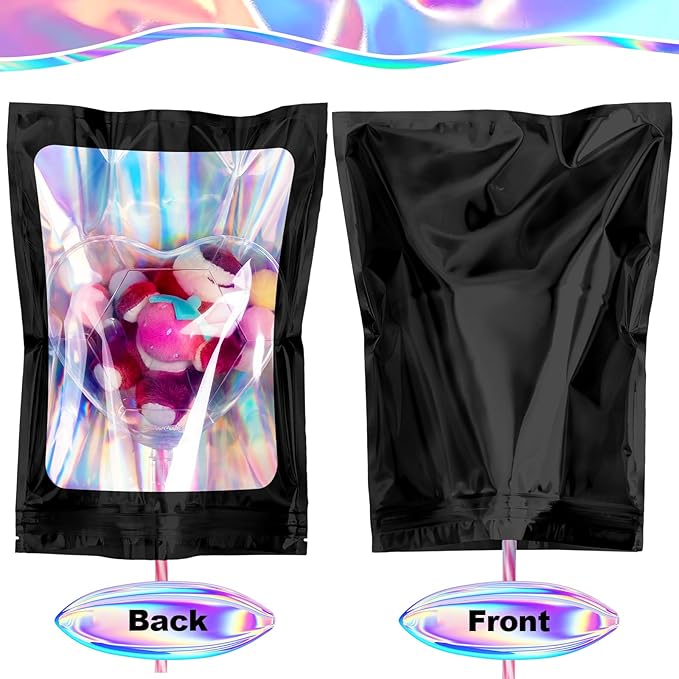 100 Pack Mylar Bags - 5.5 x 7.8 Inch Resealable Smell Proof Bags Foil Pouch Flat Bag with Front Window Black