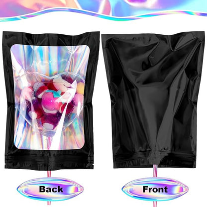 100 Pieces Resealable Smell Proof Bags - Foil Pouch Bags， Flat Clear Food Storage Plastic Packaging Foil Mylar Bags for Party Favor Food Storage (Holographic Color, 4.7x7 Inch)