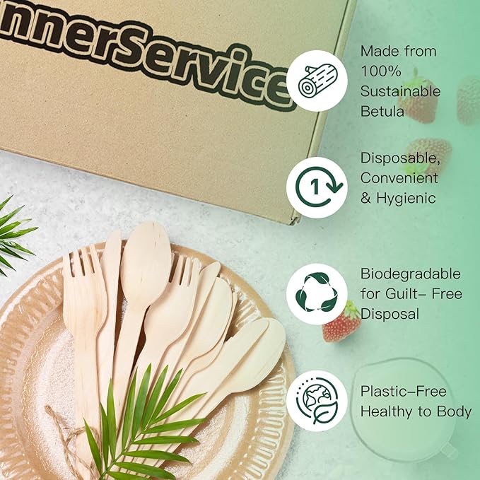 400PCS Eco-Friendly Disposable Wooden Utensil Set – Compostable Biodegradable