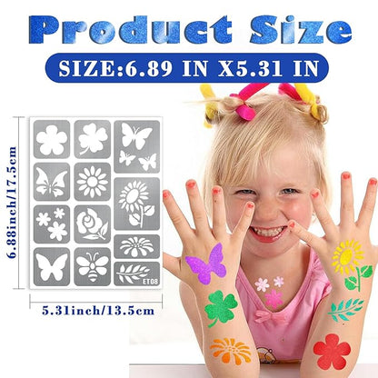 Yazhiji 167 PCS Temporary Tattoo Stencils for Kids, Face and Body Paint Stencils, Girl Boy Glitter Tattoos Pack for Kids Halloween School Show Birthdays Summer Christmas Party Favor Supplies