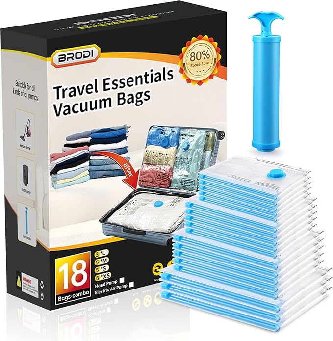 Compression Bags - Space Saver & Travel Essentials, Vacuum Seal Bags for Clothing & Luggage (18 Combo Pack)
