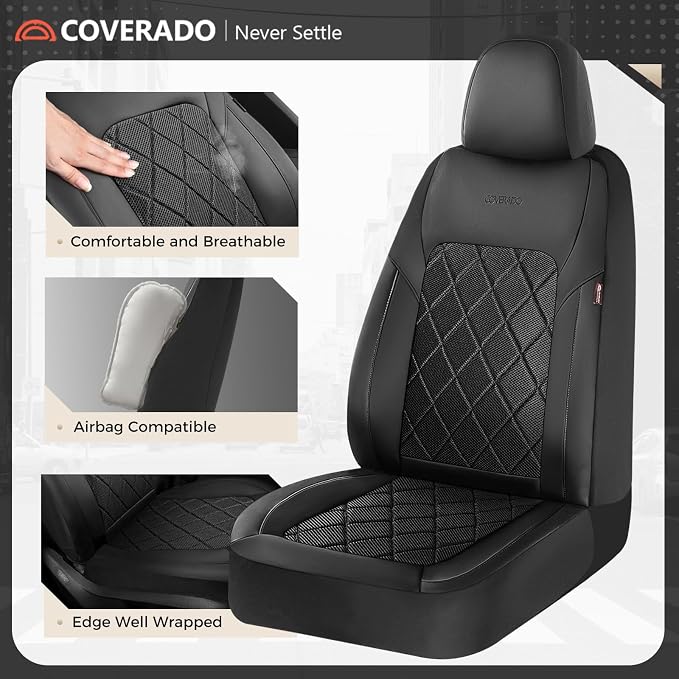 Coverado Car Seat Covers, Front Seat Covers, 2 Front Automotive Seat Cover, Mesh Breathable Seat Protectors, Universal Fit for Most Cars