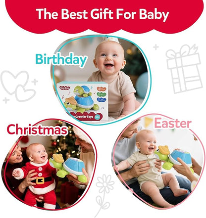 Baby Toys 6-12 Months,Miusical Turtle Toy Set with Mama and Baby Tummy Time Toys,Crawling Moving Infant Toys with Light & Sound,Christmas Birthday Gifts for Boy Girl 7 8 9 10 11 Month 0-1 Year Old