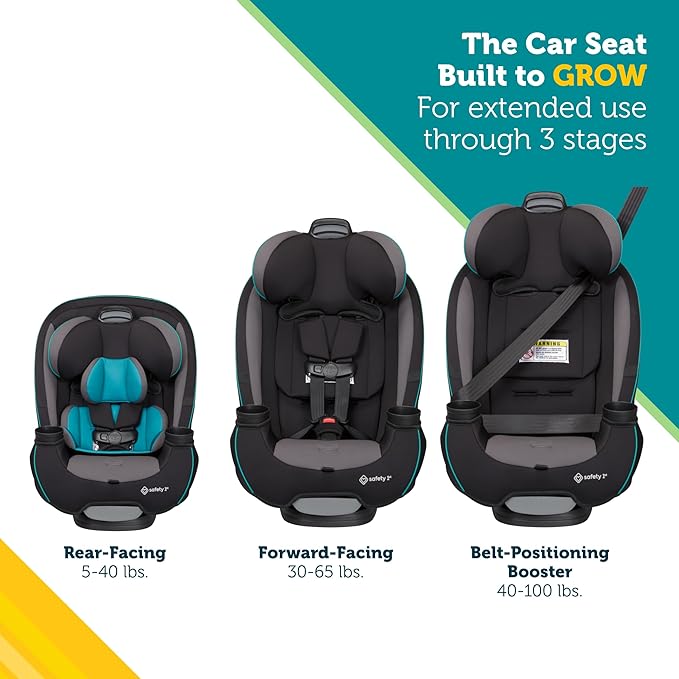 Safety 1st Grow and Go All-in-One Convertible Car Seat, Rear Facing, 5-40 lbs, Forward Facing (30–65 lbs), High Back Booster Seat 40-100 pounds, Iron Frost