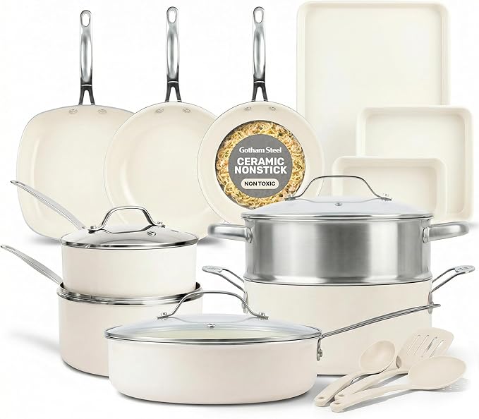 GOTHAM STEEL 20 Pc Ceramic Cookware Set Nonstick, Ceramic Pots and Pans Set Non