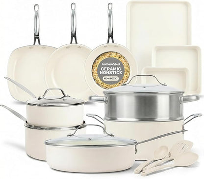 GOTHAM STEEL 20 Pc Ceramic Cookware Set Nonstick, Ceramic Pots and Pans Set Non