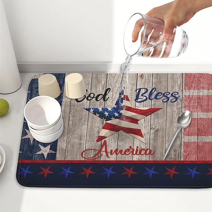 Kawani 4th of July Dish Drying Mat 18x24 Inch Patriotic God Bless America
