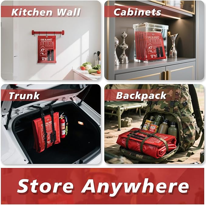 Smilco Emergency Fire Blanket for Home & Kitchen - 40x40 Flame-Retardant Fiberglass Fire Suppression Blankets, 1-Pack for Bedroom, Camping, BBQ & Emergency Safety (White)