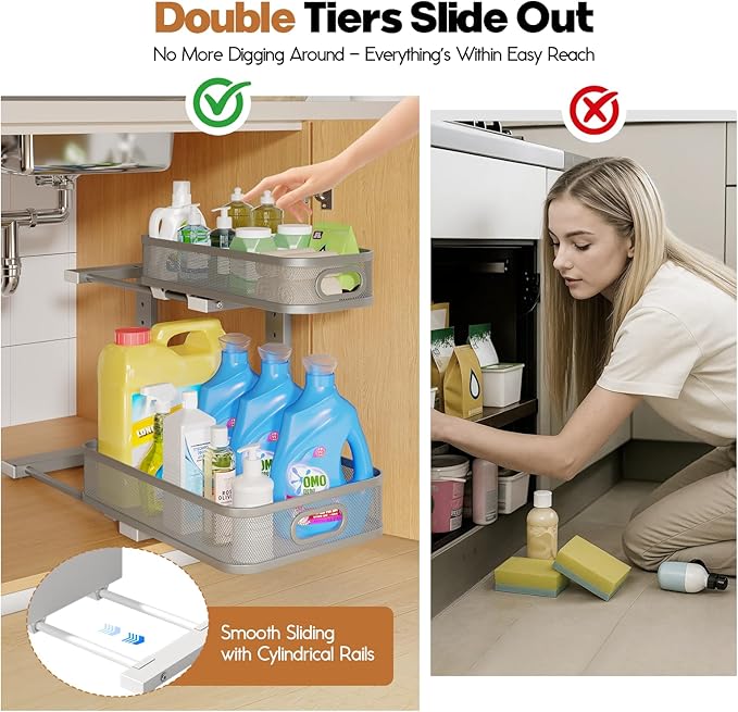 2 Pack 19.3IN-Depth Under Sink Organizer