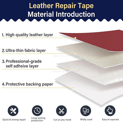 Zenyao Leather Repair Patch Tape - Self Adhesive Leather Repair Kit for Car Seat Furniture, Heavy Duty Vinyl Repair Patch for Couch Sofa, Waterproof Fix for Tears, 8x11 Inch Sheet, 2 Pieces, Red