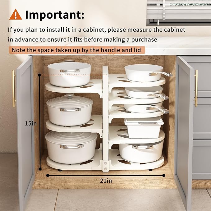 Adjustable Heavy Duty Pots and Pans Organizer Under Cabinet, 8-Tier Pot and Pan