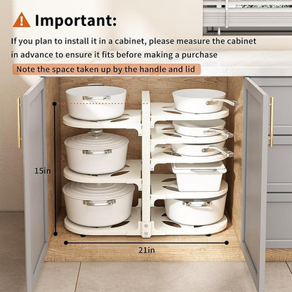 Adjustable Heavy Duty Pots and Pans Organizer Under Cabinet, 8-Tier Pot and Pan