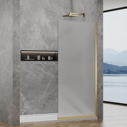 36"x76" Fixed Glass Shower Door, Square Pattern Textured Privacy 5/16" Thick