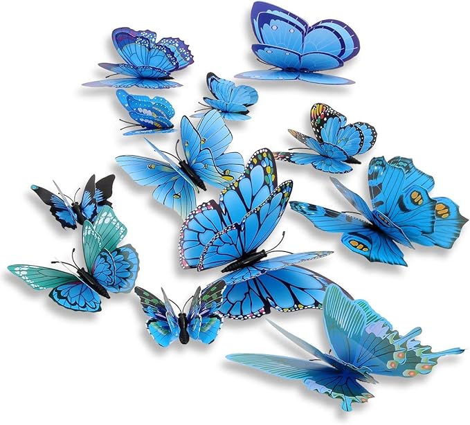 Mixed of 12PCS 3D Pink Butterfly Wall Stickers Decor Art Decorations¡­ (2*Blue)