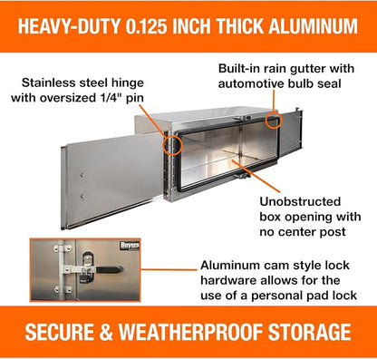 Buyers Products 1763103, 18x18x48 Smooth Aluminum Underbody Truck Tool Box with Polished Stainless Steel Double Barn Doors, 0.125inch Thick, Lock Hardware, Rain Gutter Seal, Made in the USA