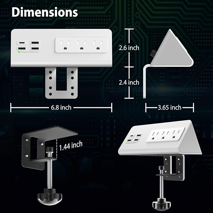 Nightstand Edge Mount Power Strip