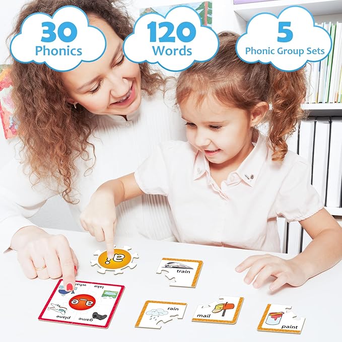 Torlam Phonics Puzzle, Rhyming Games Phonics Games Flash Cards for Kids Toddler, Learn to Read Spelling Reading Sight Words, Long Vowel Silent E Site Words for Preschool Kindergarten Homeschool
