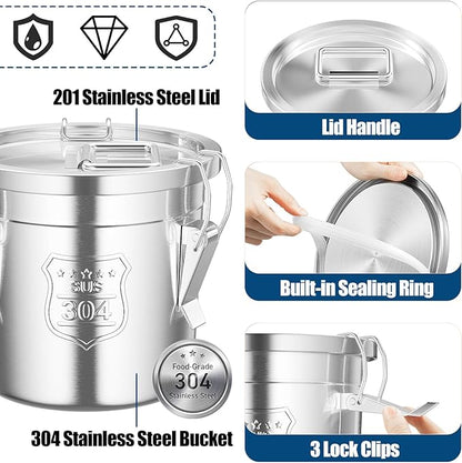 304 Stainless Steel Airtight Canister, 1.6Gal /203oz/6L Airtight Food Storage Container with Lid Lock Clips, Flour Container Metal Bucket Food Storage Container for Rice, Flour, Grain, Coffee Bean